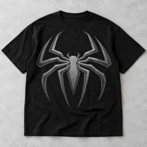 Front flat lay of black Spider-Man Tonal Emblem heavyweight tee