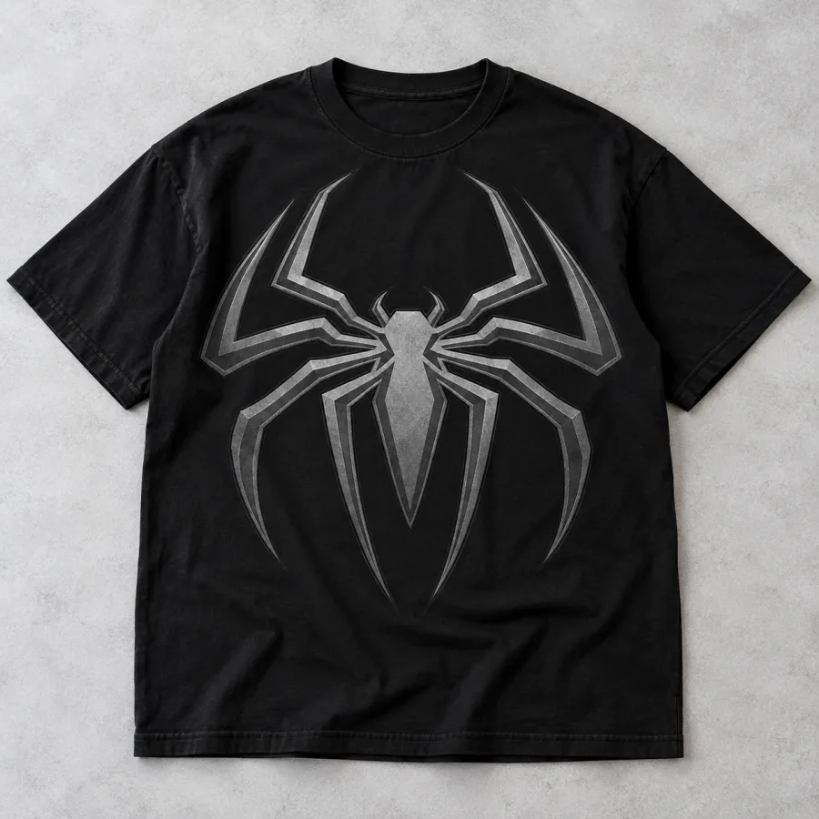 Front flat lay of black Spider-Man Tonal Emblem heavyweight tee