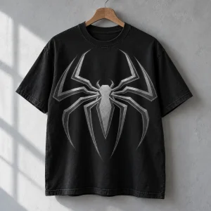 Black Spider-Man Tonal Emblem tee hanging on a black hanger