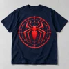 Front flat lay of navy Spider-Man Web Circle Emblem t-shirt