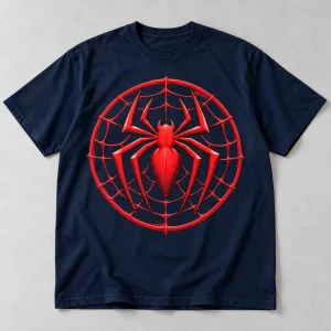 Front flat lay of navy Spider-Man Web Circle Emblem t-shirt