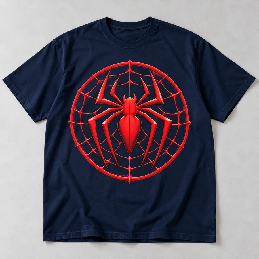 Front flat lay of navy Spider-Man Web Circle Emblem t-shirt