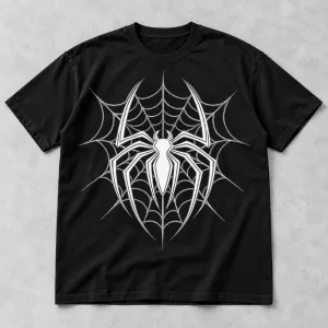 Front flat lay of black Spider-Man White Line Emblem t-shirt