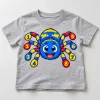 Front flat lay of light gray Spider Numbers learning spider shirt