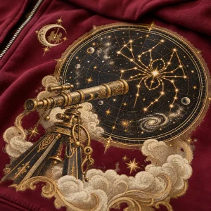Close-up of cream and gold-look spider constellation and star markings