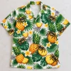Front flat lay of white Spider Pineapple Party funny spider Hawaiian shirt