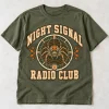 Front flat lay of faded olive Spider Radio Club retro spider t-shirt