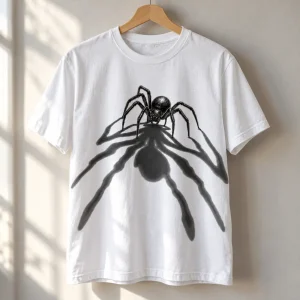White Spider Shadow unisex tee on a wooden hanger
