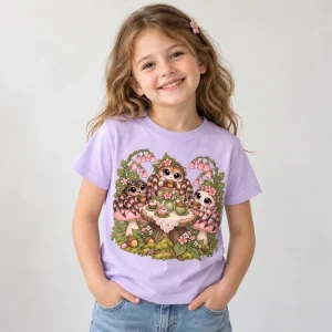 Girl wearing pale lavender Spider Tea Party youth tee
