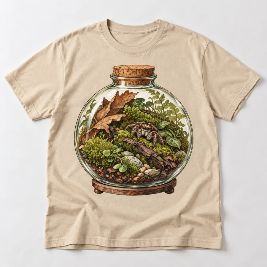 Front flat lay of sand Spider Terrarium nature spider shirt