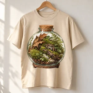 Sand Spider Terrarium tee on a wooden hanger
