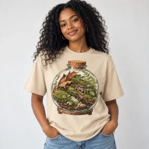 Model wearing sand Spider Terrarium tee