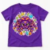 Front flat lay of Purple Kids tee with Sticker Spider cute spider graphic and colorful stars and lightning doodles