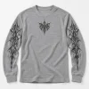 Front flat lay of Heather gray Thermal Web Grid spider thermal shirt with dark chest crest and sleeve prints