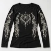 Front flat lay of black Thorn Web Sleeve gothic spider long sleeve shirt