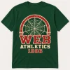 Front flat lay of forest green Web Athletics 1986 vintage spider web tee