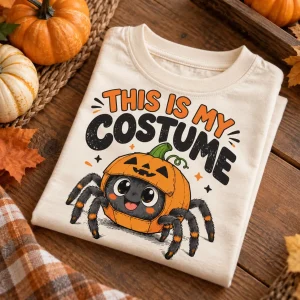 Folded Natural toddler tee showing Web Baby Costume Halloween spider print on top