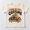 Front flat lay of Natural toddler tee with Web Baby Costume spider pumpkin Halloween print