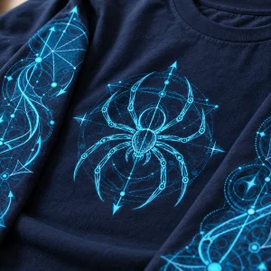 Close-up of cyan dimension arrows and web construction lines on the sleeve
