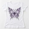 Front flat lay of White Women's Web Butterfly Illusion artistic spider web shirt with lavender and black mirrored wing design