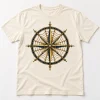 Front flat lay of Natural Web Compass compass spider web shirt with navy and antique-gold-look print