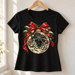 Black Web Ornament women's tee on a velvet hanger