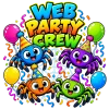 Front flat lay of navy Web Party Crew spider party shirt kids tee with colorful birthday spider print