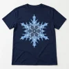 Front flat lay of navy Web Snowflake christmas spider web shirt with icy blue and white web snowflake print
