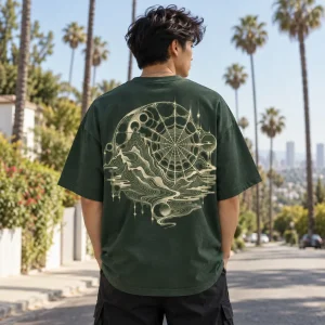 Close-up of cream and sage contour lines intersecting web spokes