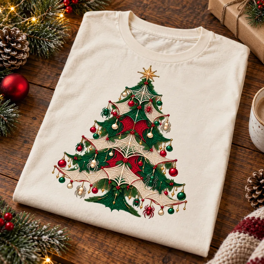 Folded natural spider web Christmas tree shirt