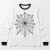 Front flat lay of Webline Ringer spider web ringer shirt in white with black trim