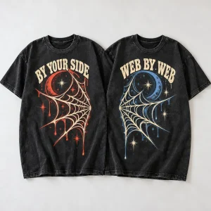 Front flat lay of washed black Webside Best Friends half-web tee