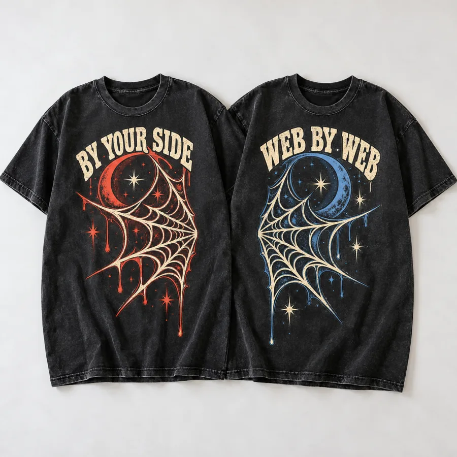Front flat lay of washed black Webside Best Friends half-web tee